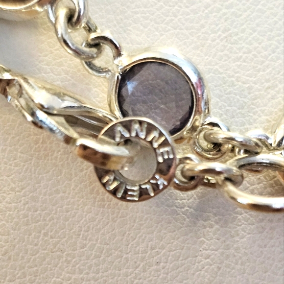 Anne Klein MultiColor SilverTone Bezel Station Link Abalone Purple Blue Necklace - Picture 2 of 8